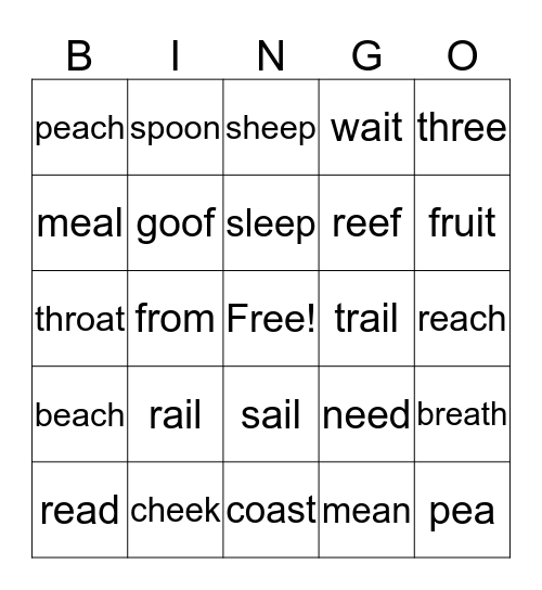 Vowel Team Bingo Card