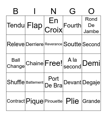 Dance Class Bingo Card