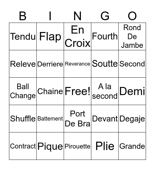 Dance Class Bingo Card