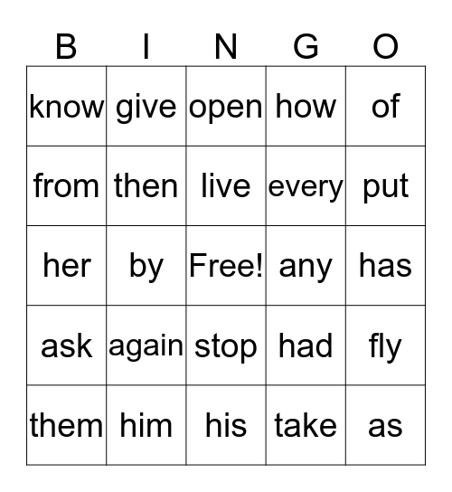 Sight Word Bingo 1st Grade Bingo Card