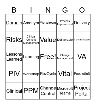 Internal Deployment Kick Off BINGO Card