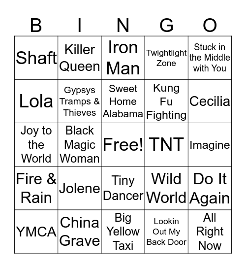 70s MUSIC BINGO Card