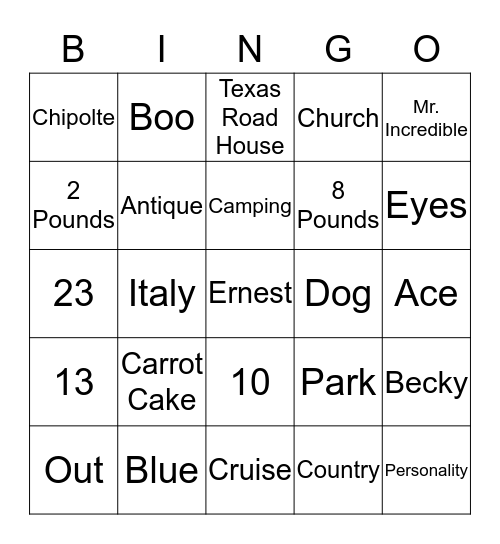Untitled Bingo Card