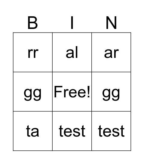 Untitled Bingo Card