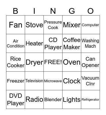 -  Electronics  - Bingo Card
