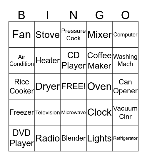 -  Electronics  - Bingo Card