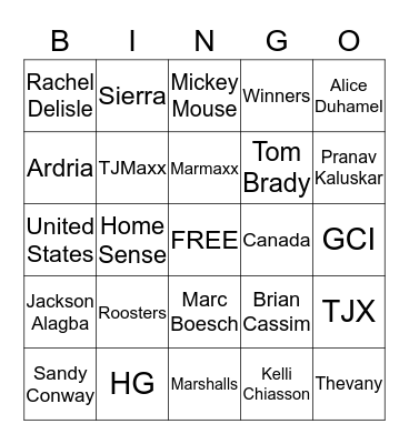 GCI TEAM WEEK BINGO Card