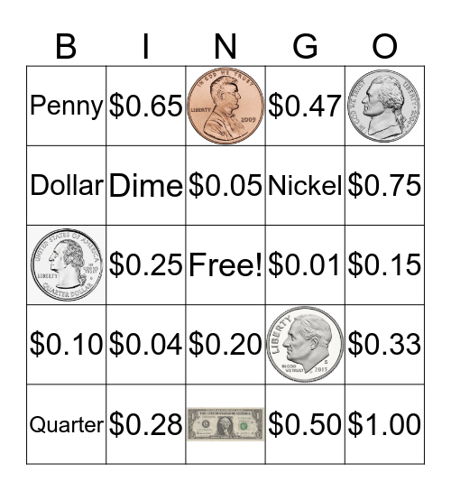 Money Bingo Card