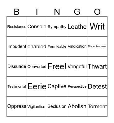 Vocabulary Final Bingo Card