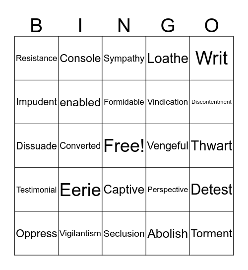 Vocabulary Final Bingo Card