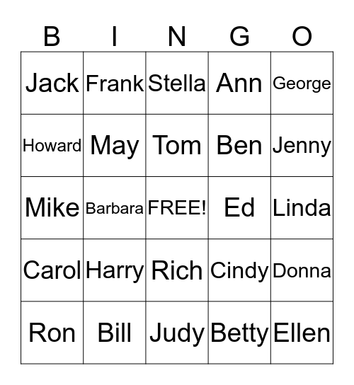 -     Names     - Bingo Card