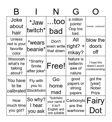 Mark Mascal Bingo Card