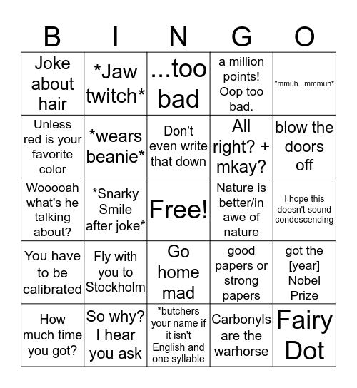 Mark Mascal Bingo Card