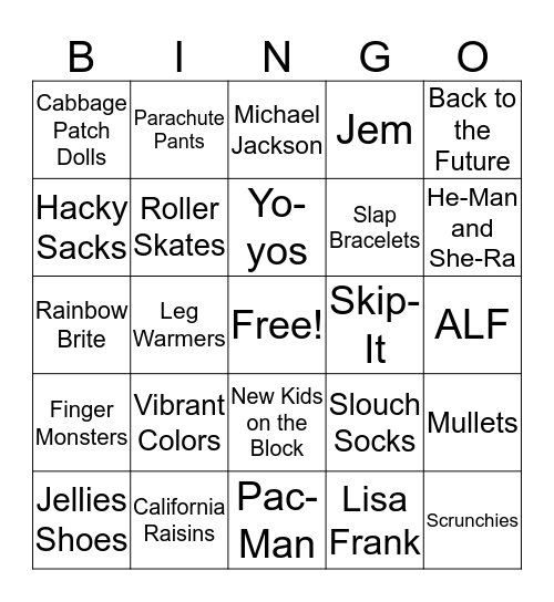 80s Bingo Card