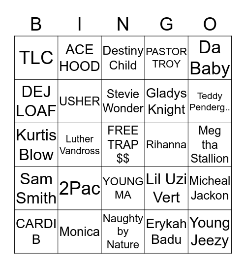 Old School vs. New School (Hip-Hop and R&B) Bingo Card