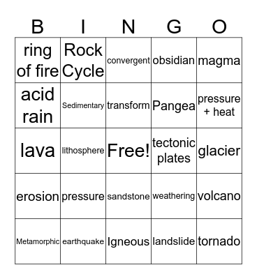 Earth Science Review Bingo Card