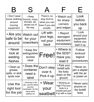 SAFETY BINGO Card