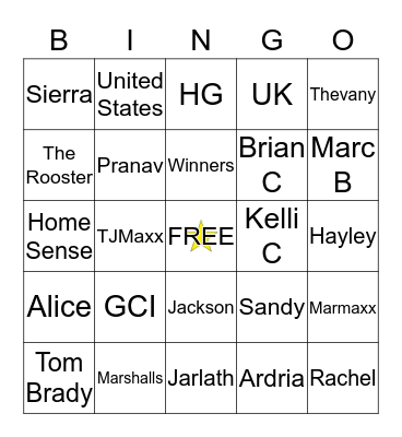 GCI TEAM WEEK BINGO Card