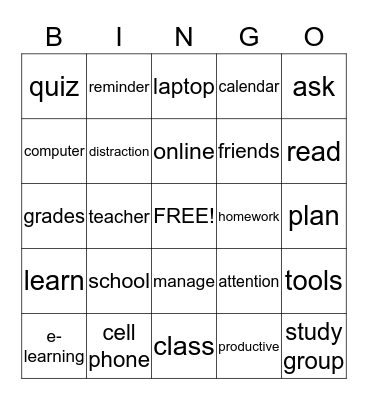 E-learning During Evacuation Bingo Card