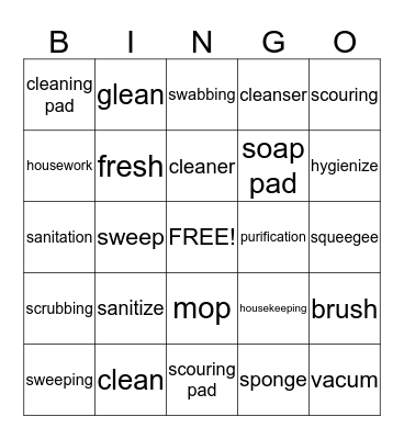 Spring Cleaning Bingo Card