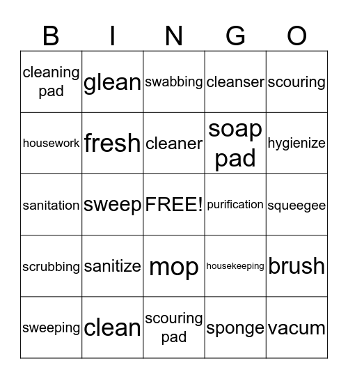 Spring Cleaning Bingo Card