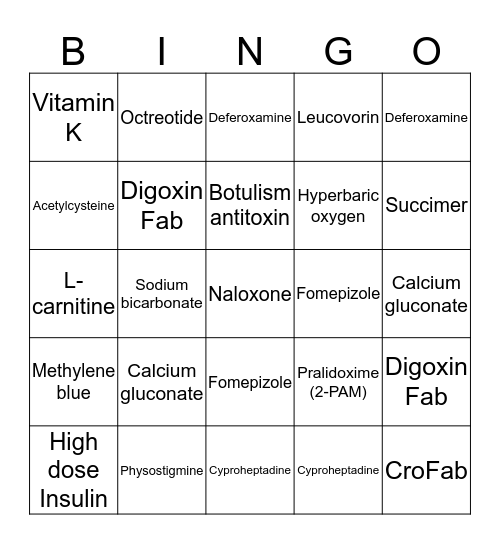 Antidote Bingo Card