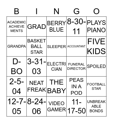 FAMILY BINGO Card