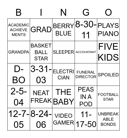 FAMILY BINGO Card