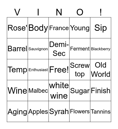 WINE GAMES WITH AMBER Bingo Card