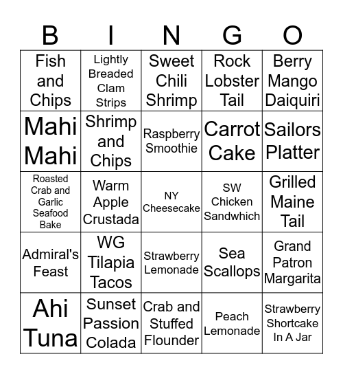 Let's get Serious about Seafood!! Bingo Card