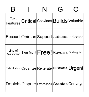 Academic Language Bingo Card