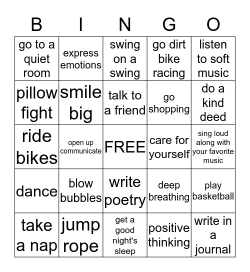 Be Stress Free Bingo Card