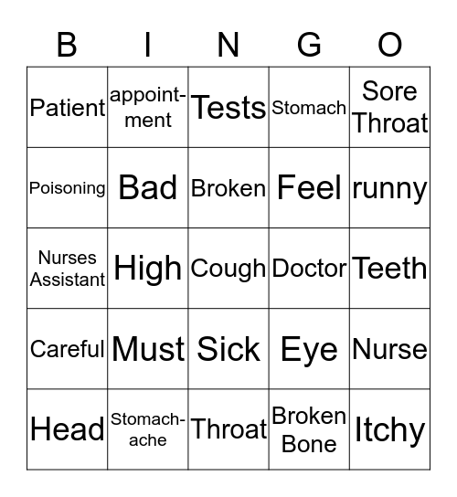 Visit to the doctor Bingo Card