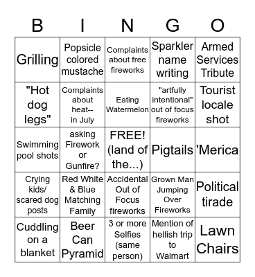 Fourth of July on Facebook Bingo Card