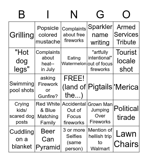 Fourth of July on Facebook Bingo Card