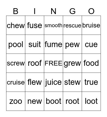 long u vowel teams Bingo Card