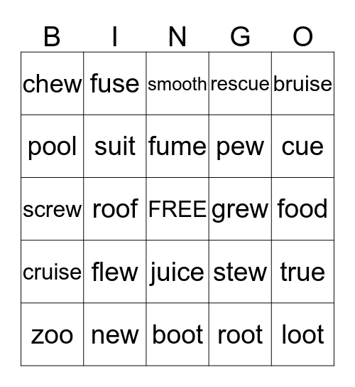 long u vowel teams Bingo Card