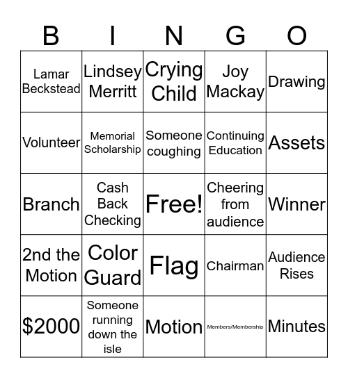 JCU Annual Meeting Bingo Card