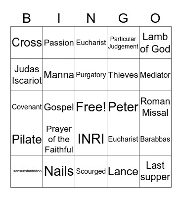 Eucharist/Final Days of Jesus Bingo Card