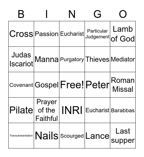 Eucharist/Final Days of Jesus Bingo Card