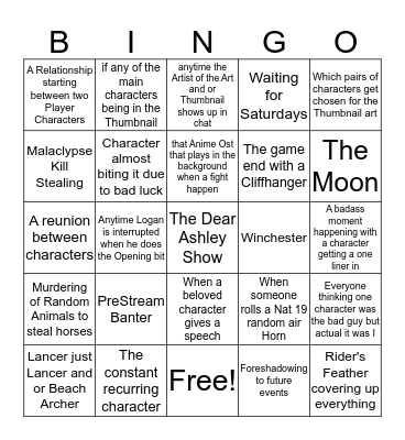 Nat19 Solar Shadow/Vestige Bingo  Bingo Card