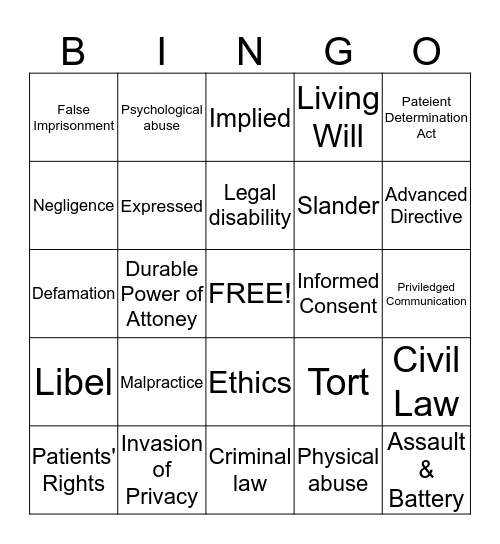 Legal Bingo Card