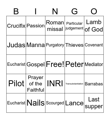 Eucharist/ Last Days of Jesus Bingo Card