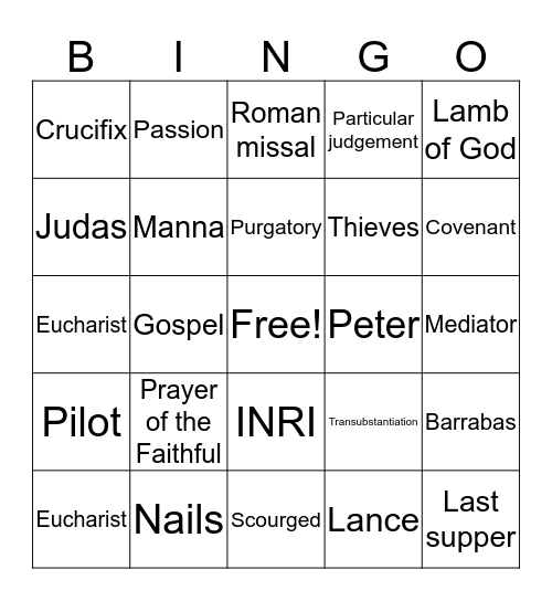 Eucharist/ Last Days of Jesus Bingo Card