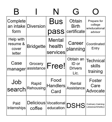 The REACH Center Resources & Services Bingo Card