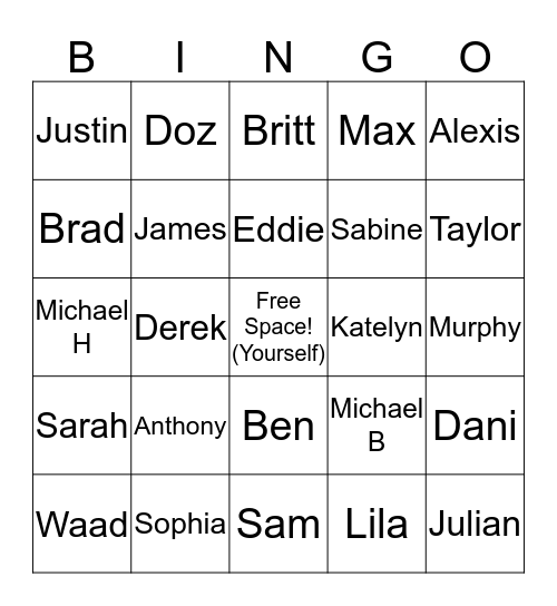 Call List Staff Bingo Card