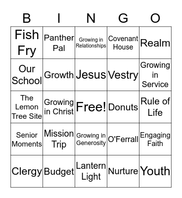 St. Paul's Annual Meeting BINGO Card
