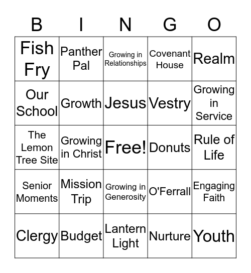 St. Paul's Annual Meeting BINGO Card