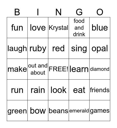 Rainbow Bingo Card