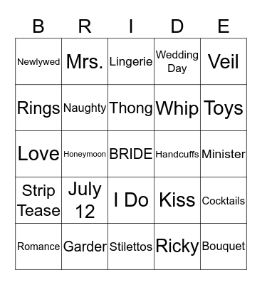 Bride Bingo Card